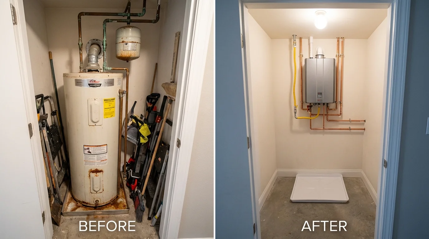 Tank water heater versus wall-mounted tankless unit comparison for Randallstown, MD homeowners